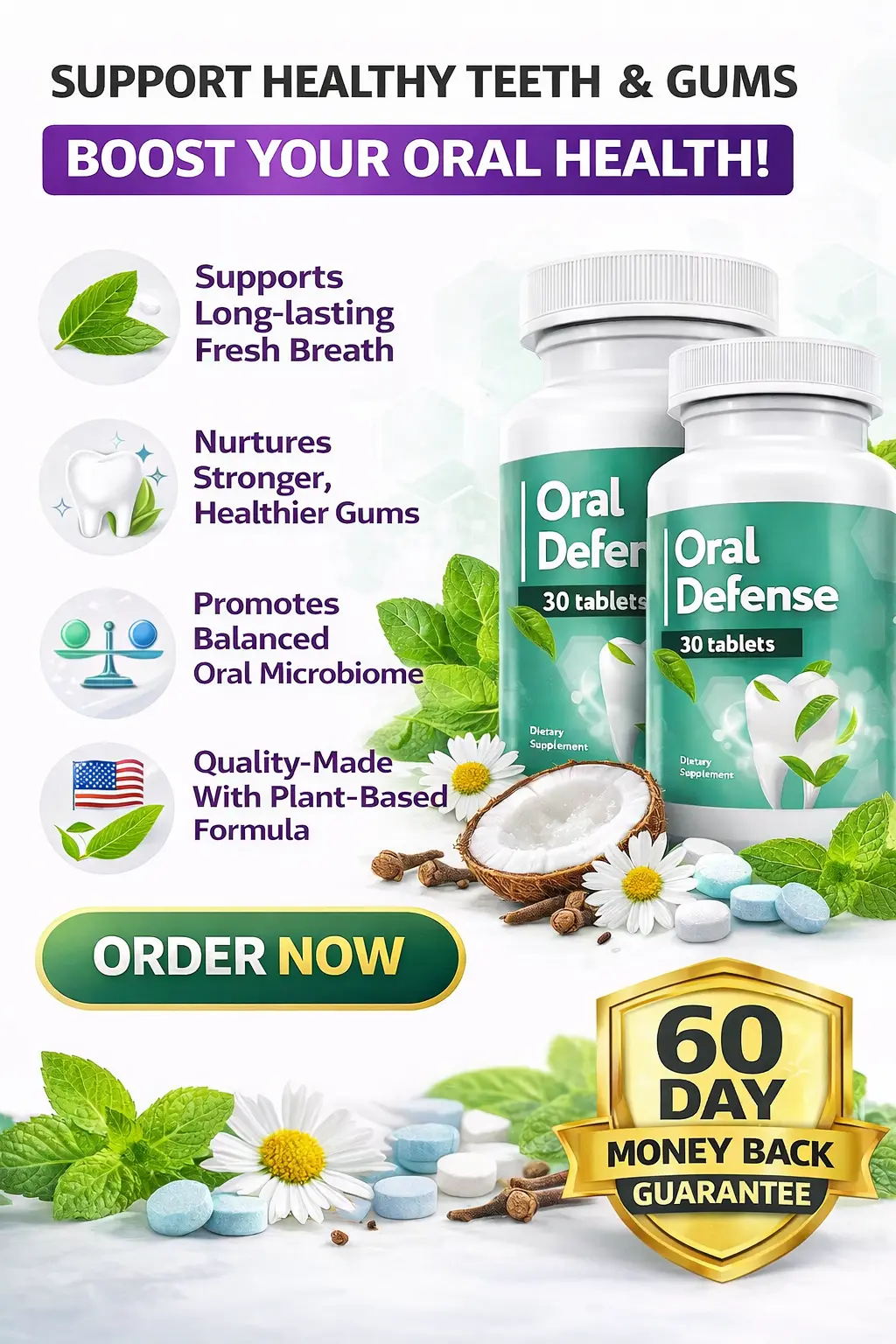 OralDefense natural ingredients neem licorice clove peppermint zinc for oral health